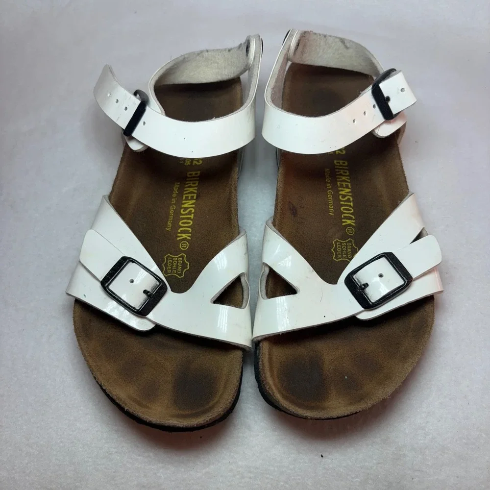 Birkenstock Rio Kids White Patent Leather Ankle Strap Sandals Size 32 EU